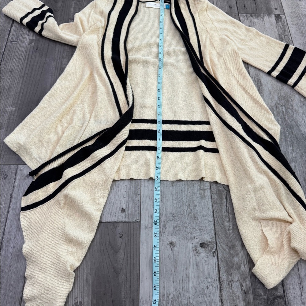 Anthropologie Sparrow Cardigan Women S Drape Front Waterfall Cream Black Stripe - Picture 4 of 7